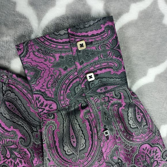 Angelino for Bermuda Men Shirt Men Size 5XL Purple Black Paisley Brocade Flashy - Picture 13 of 14